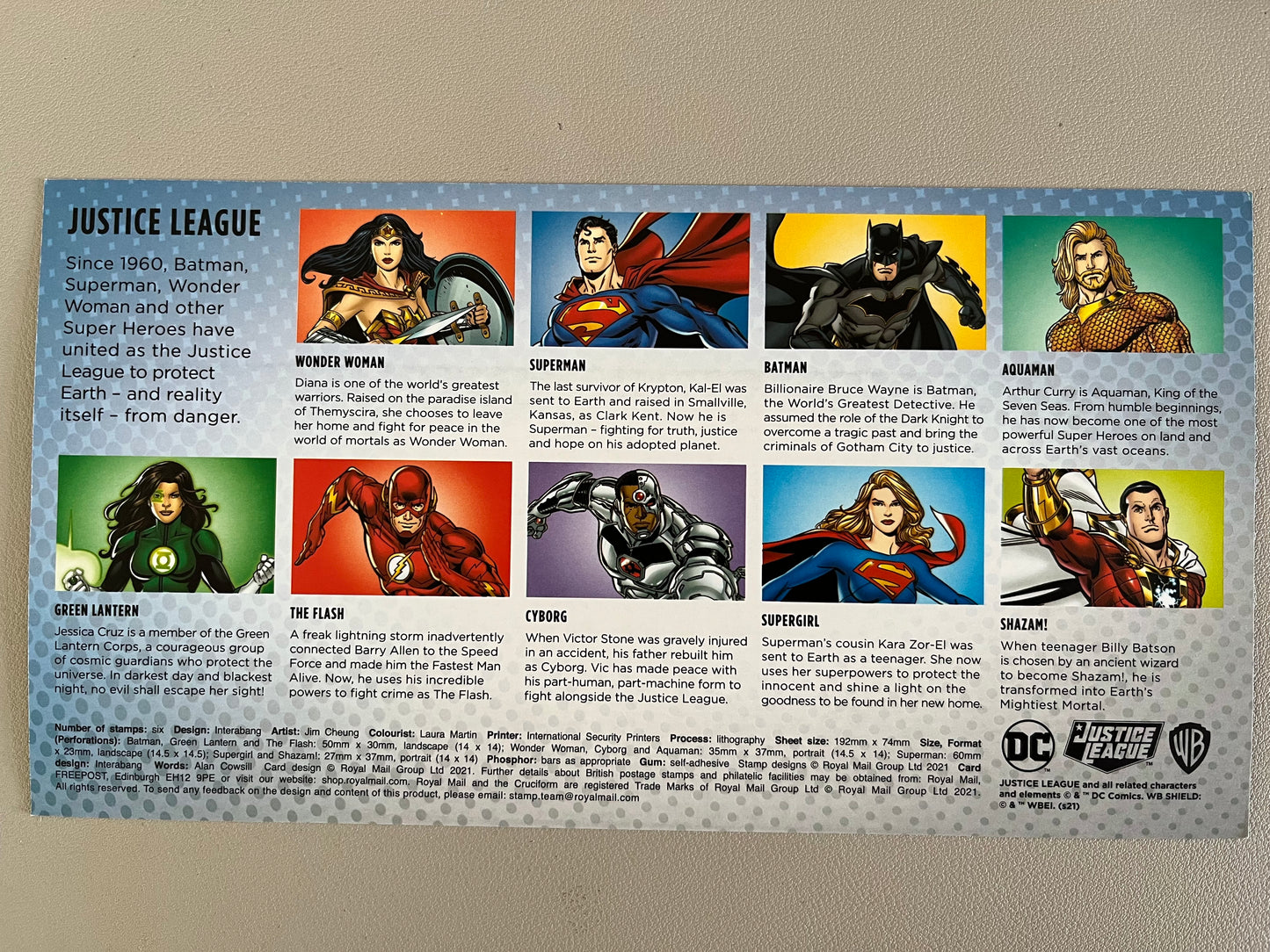 6 1st Class Stamps • DC Comic Justice League Minisheet