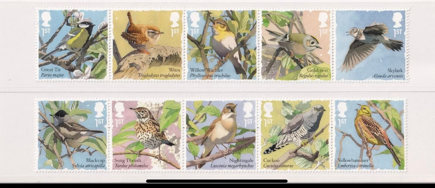10 1st Class Stamps • Songbirds MNH
