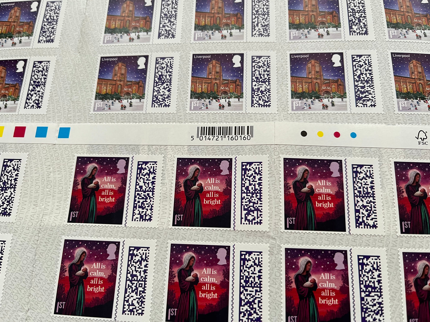 100 1st Class Christmas Barcoded Stamps Self Adhesive