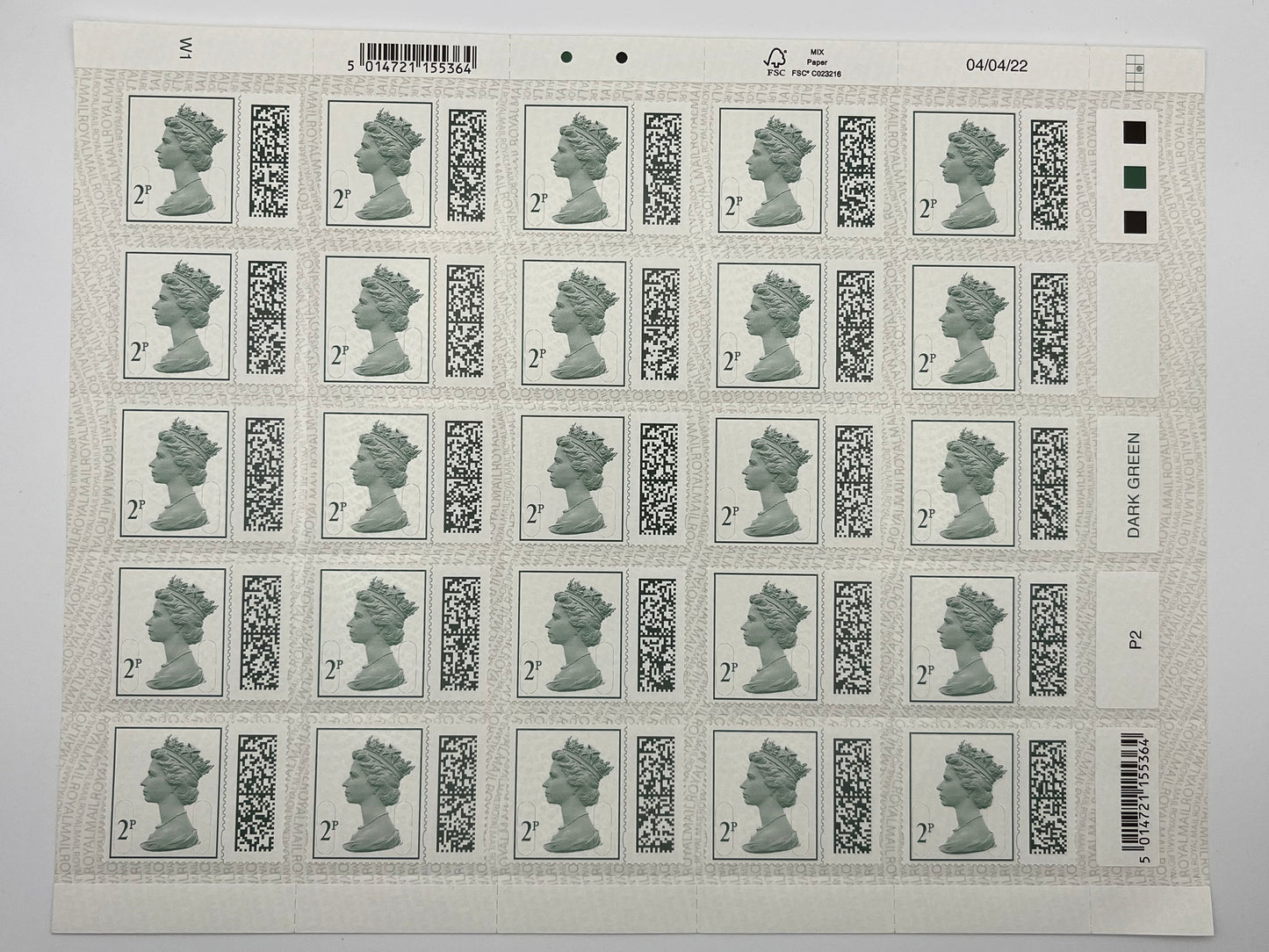 25 x 2p Self Adhesive Barcoded Stamps • FV £0.50 • 25% off
