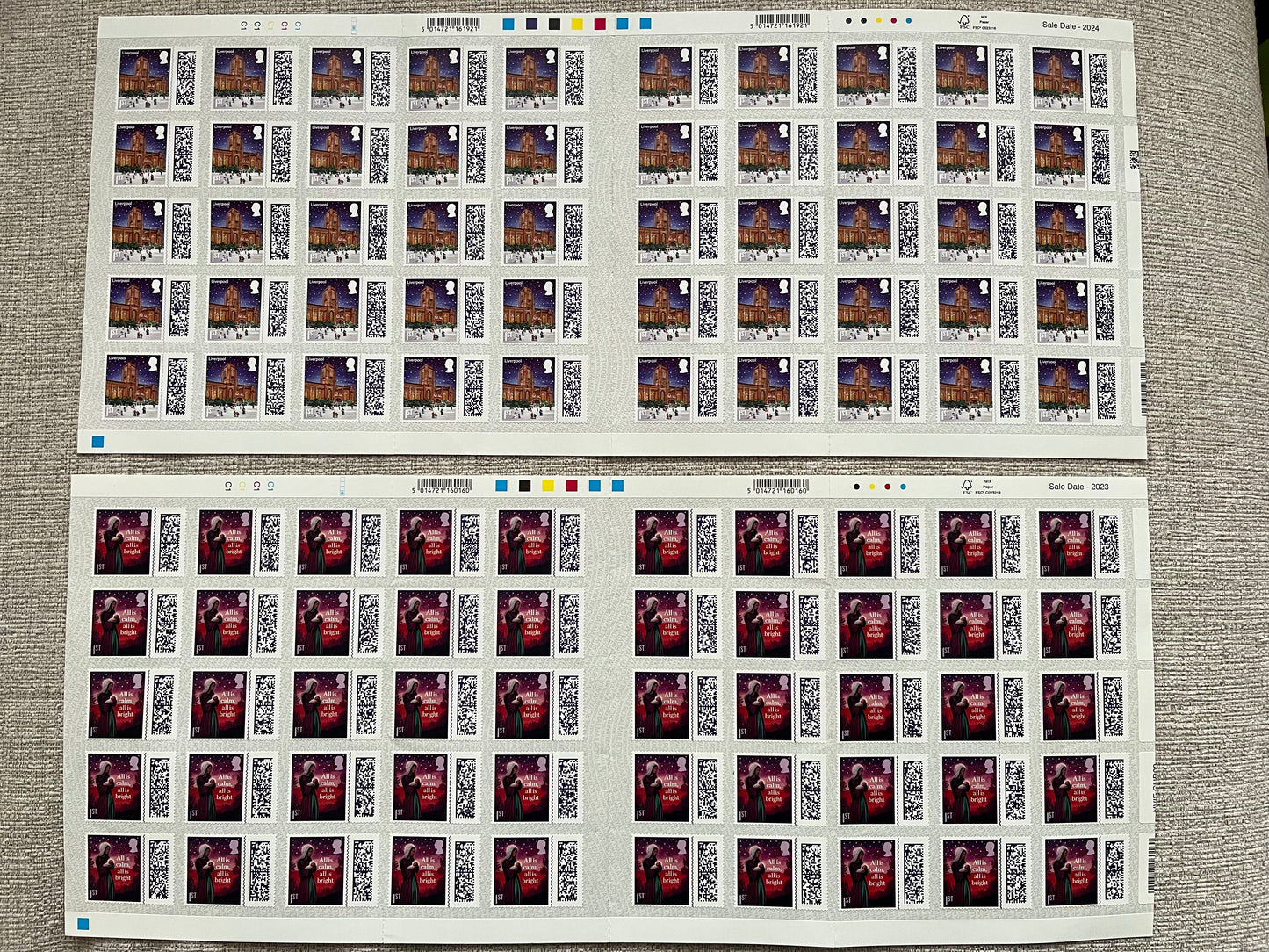 100 1st Class Christmas Barcoded Stamps Self Adhesive