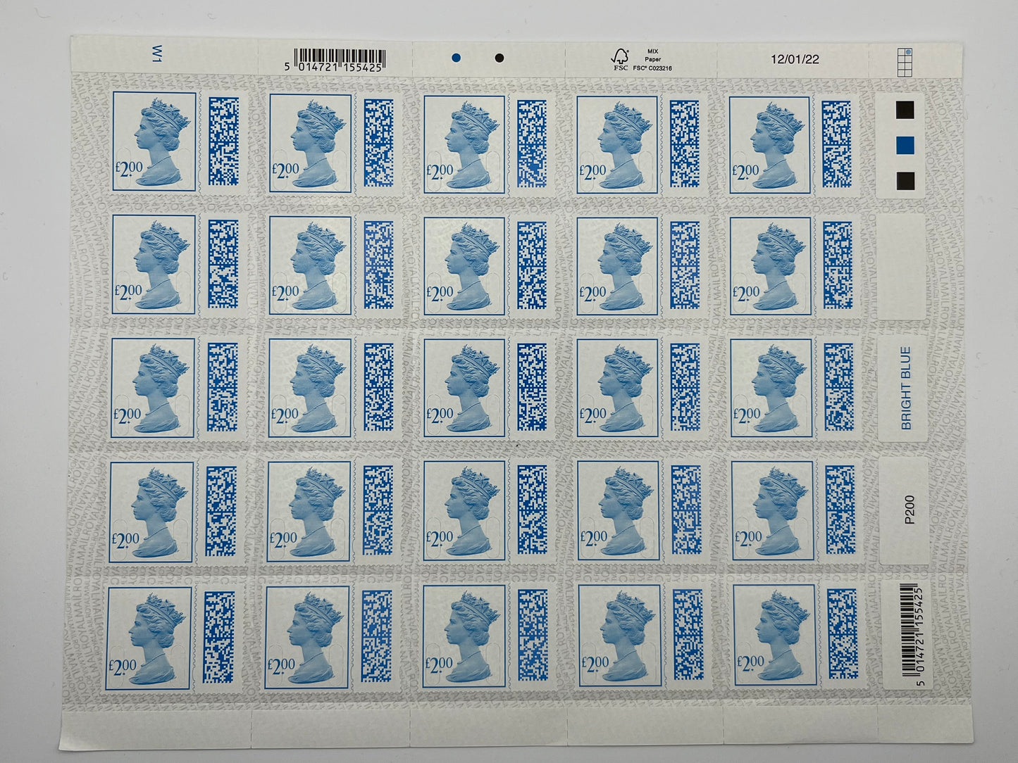 25 x £2 Self Adhesive Barcoded Stamps For Postage FV £50