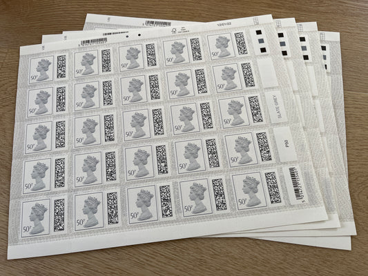 100 x 50p Self Adhesive Barcoded Stamps