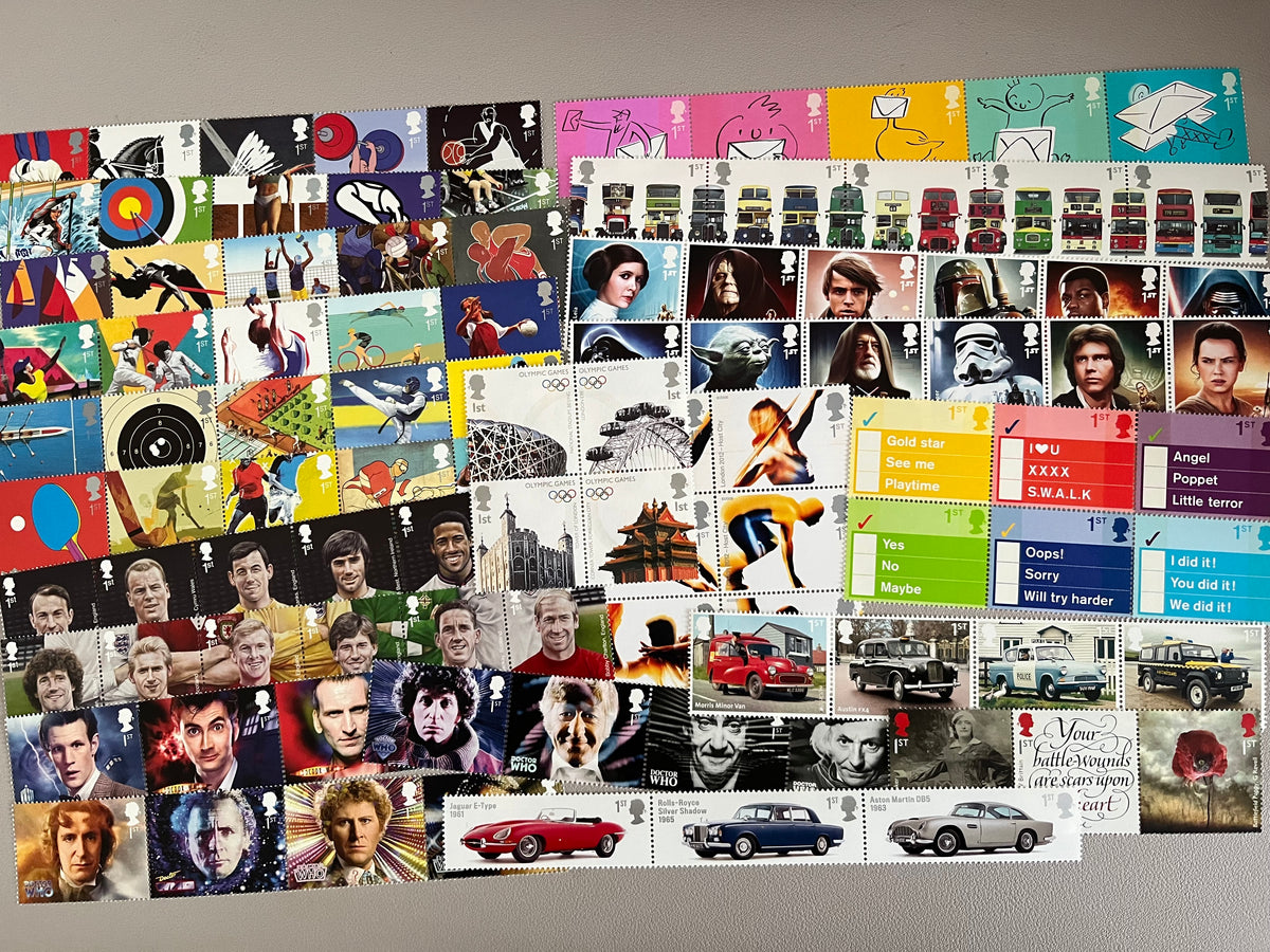 100 1st Class Stamps - Random Colourful Mix Lot