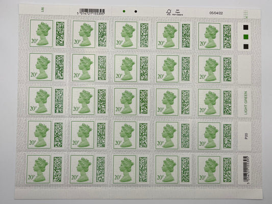 25 x 20p Self Adhesive Barcoded Stamps FV £5 • 25% off