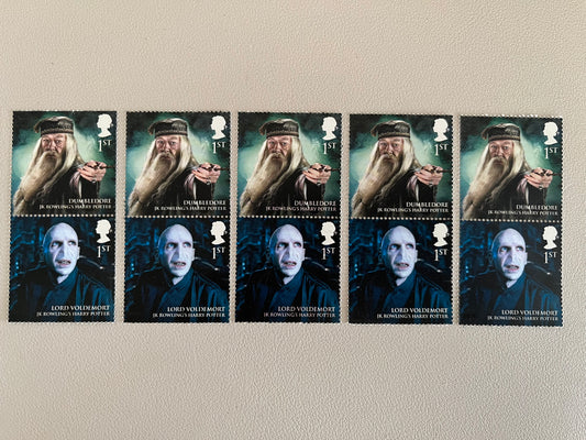 10 Harry Potter 1st Class Stamps • Dumbledore + Lord Voldemort MNH