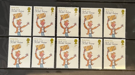 10 Roald Dahl 1st Class Stamps • The BFG / Charlie and the Chocolate Factory