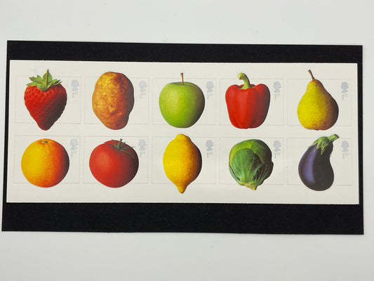 GB 10 Fun Fruit & Veg 1st Class Stamps Self Adhesive