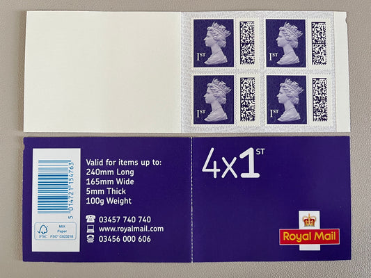 Booklet of 4 1st Class Barcoded Self Adhesive Stamps