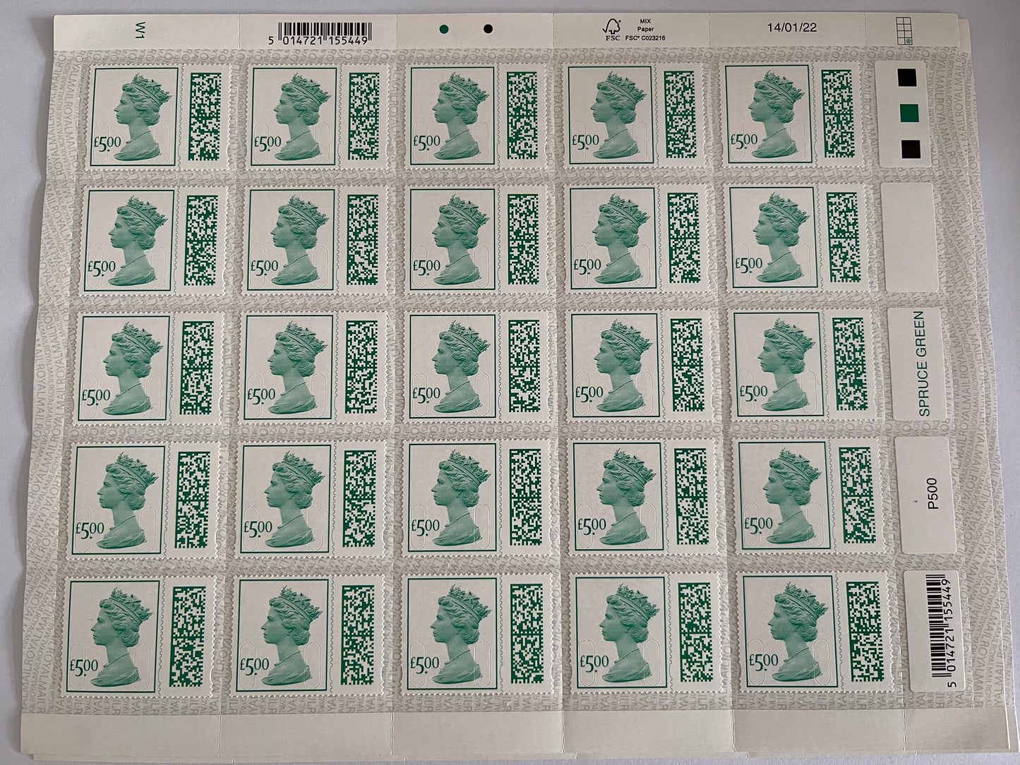25 x £5 Barcoded Self Adhesive Stamps